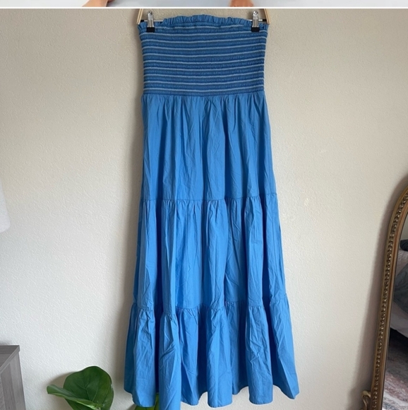 American Eagle, Blue “Smockin On Sunshine” Strapless Midi Dress Worn 1x - Picture 2 of 2